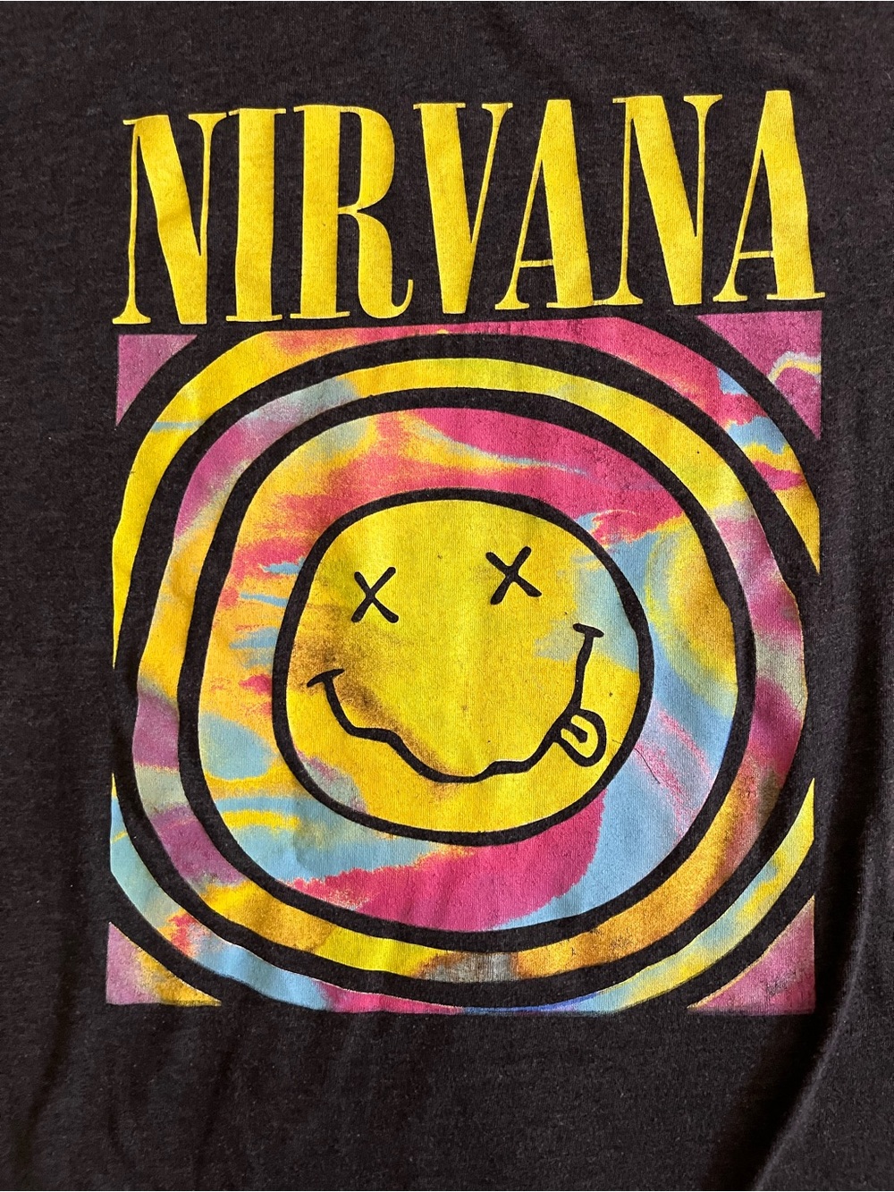 Nirvana T Shirt Mens 2XL Charcoal Grey Tie Dye Smiley Face Graphic Rock Band Tee - Picture 3 of 6